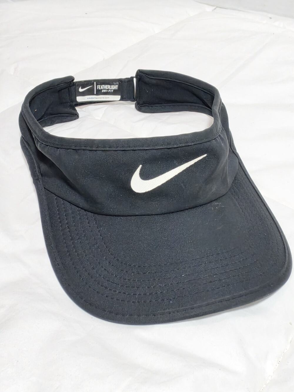 Nike Visor Hat Featherlight Dri-Fit Adjustable Logo Run Golf Center Swoosh Black